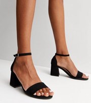 New Look Black Suedette Block Heel Sandals